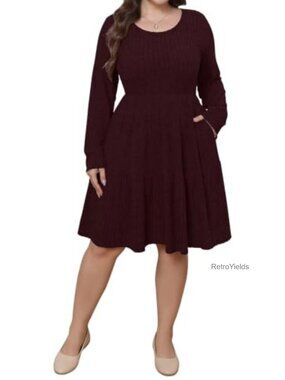 Plus Size Fall Dress with Pockets Tiered Sweater Dress Long Sleeve